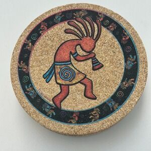 Thirstystone Sandstone KOKOPELLI Coasters Set 4" Cork Southwest Native Aztec
